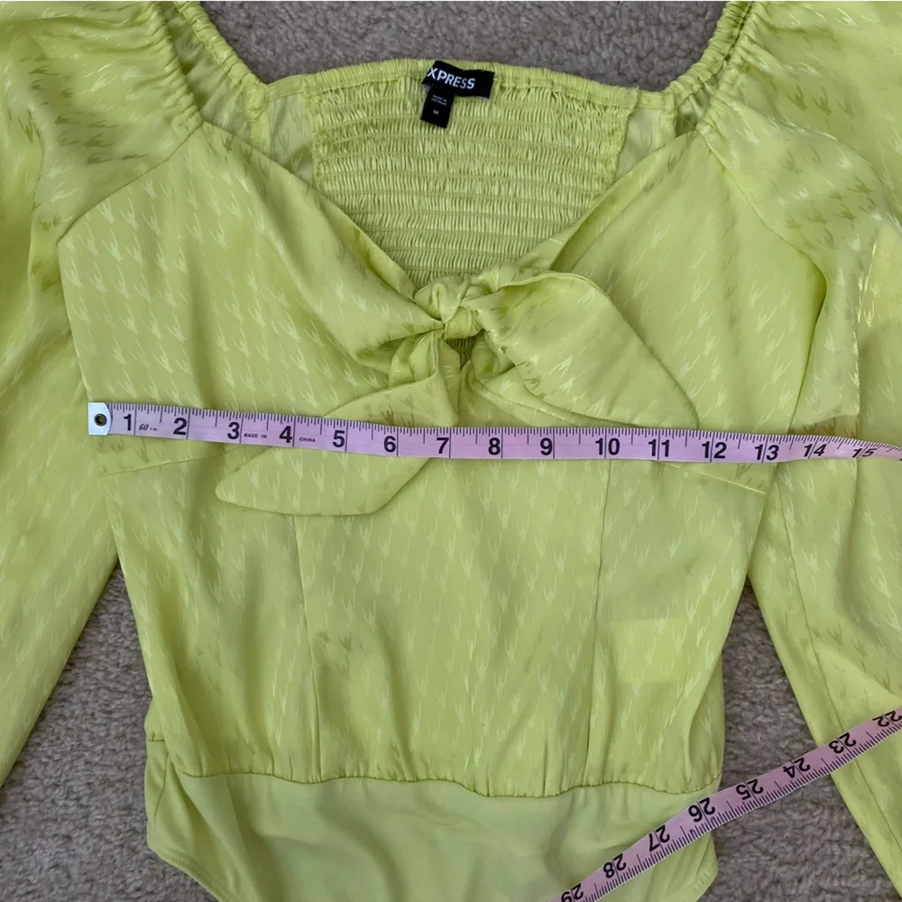 Express Medium Green Yellow Long Sleeve Blouse Bodysuit - Picture 5 of 8